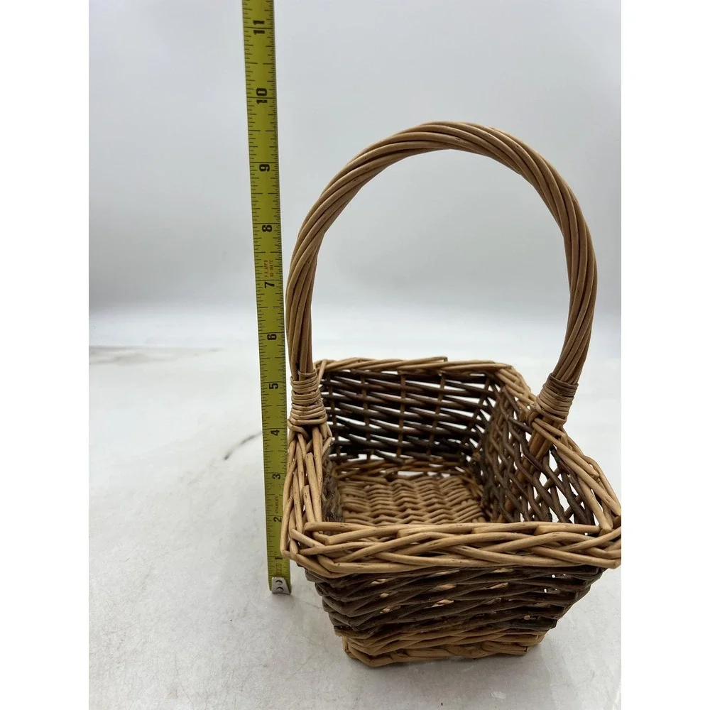 Small Rectangular Wicker Basket with Handle Natural Two-Tone Rustic Decor 9in